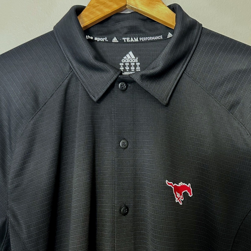 Adidas Shirt Men XL Black SMU Mustangs Climalite Button Down Performance
